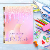 Sketchbook unicorn Glitzer rosa irisierter Name Notizblock