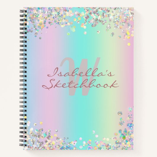 Sketchbook Unicorn Holographic Glitzer Notizblock (Vorderseite)