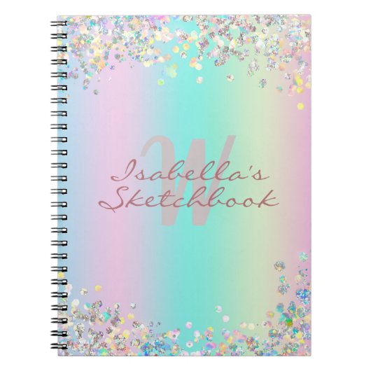 Sketchbook Unicorn Holographic Glitzer Notizblock (Vorderseite)