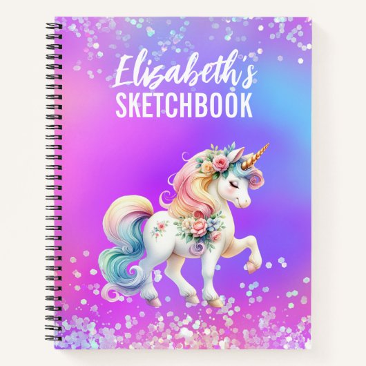Sketchbook Unicorn Pink Lila Iridescent Name Notizblock (Vorderseite)
