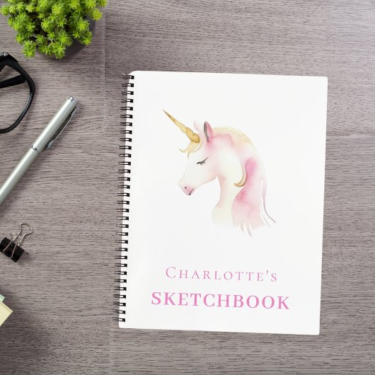 Sketchbook unicorn pinkfarbenes weißes Mädchen Notizblock