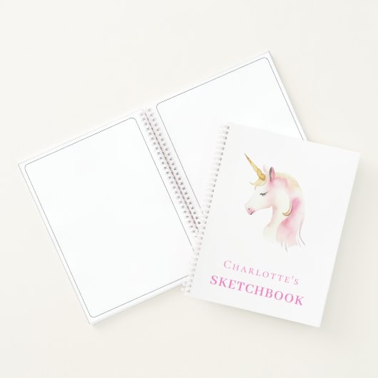 Sketchbook unicorn pinkfarbenes weißes Mädchen Notizblock (Innenseite)
