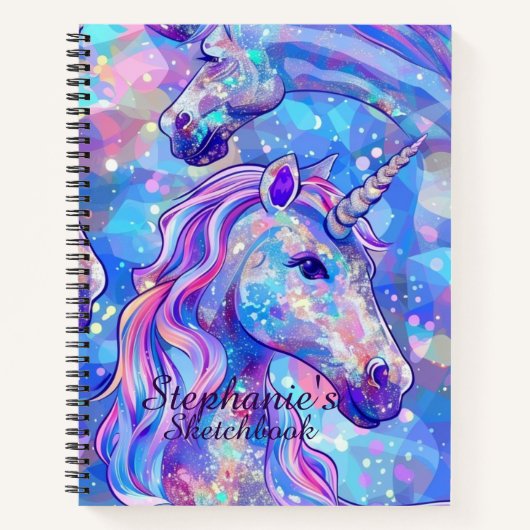 Sketchbook Unicorn Rosa Blauer Fleckname Notizblock (Vorderseite)