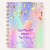 Sketchbook unicorn rosa goldene Sterne holografisc Notizblock (Vorderseite)