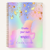 Sketchbook unicorn rosa goldene Sterne holografisc Notizblock (Vorderseite)