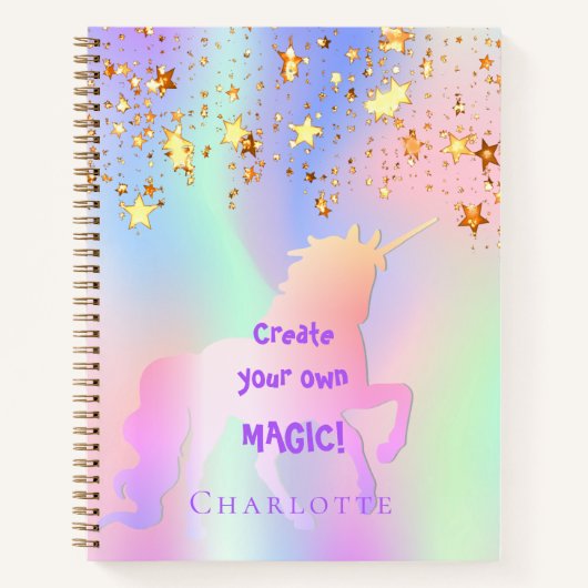 Sketchbook unicorn rosa goldene Sterne holografisc Notizblock (Vorderseite)