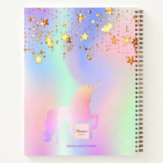 Sketchbook unicorn rosa goldene Sterne holografisc Notizblock (Rückseite)