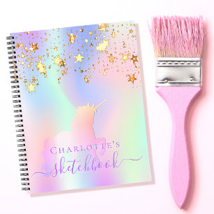 Sketchbook unicorn rosa goldene Sterne irisierende Notizblock