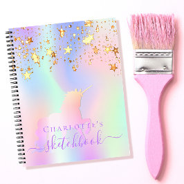 Sketchbook unicorn rosa goldene Sterne irisierende Notizblock