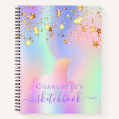 Sketchbook unicorn rosa goldene Sterne irisierende Notizblock (Vorderseite)