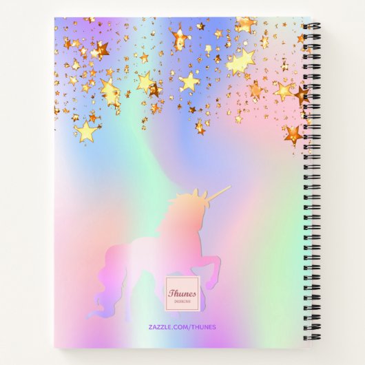 Sketchbook unicorn rosa goldene Sterne irisierende Notizblock (Rückseite)