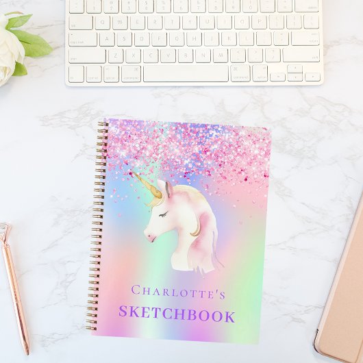 Sketchbook unicorn rosa holografisch notizblock