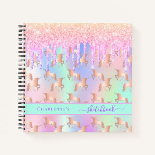 Sketchbook unicorn rosa holografisches Mädchen Notizblock