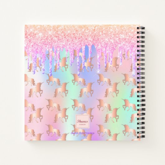 Sketchbook unicorn rosa holografisches Mädchen Notizblock (Rückseite)