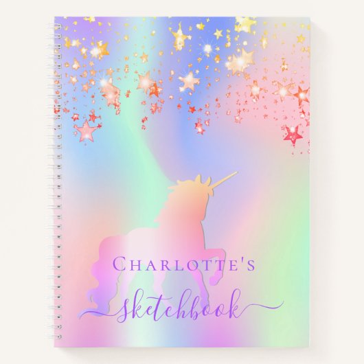 Sketchbook unicorn rosa lila irisierender Name Notizblock (Vorderseite)