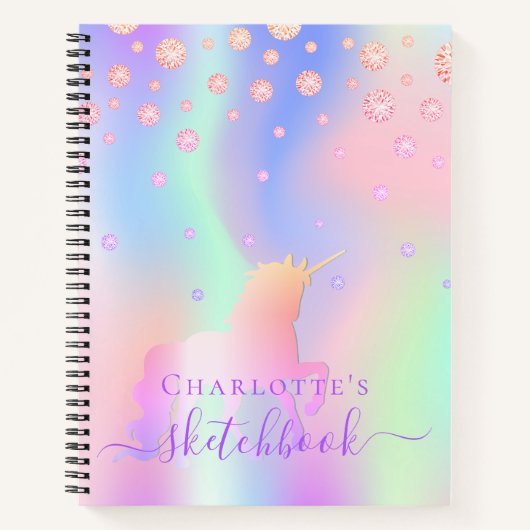 Sketchbook unicorum Diamanten rosa irisierender Na Notizblock (Vorderseite)