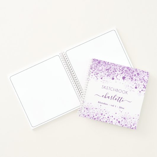 Sketchbook violett-Glitzer-Namensschrift Notizblock (Innenseite)