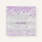 Sketchbook violett silber Glitzer Namensskript Notizblock (Vorderseite)