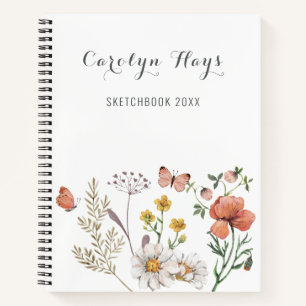 Sketchbook Wasserfarbe Pastell Wildblume Name Notizblock