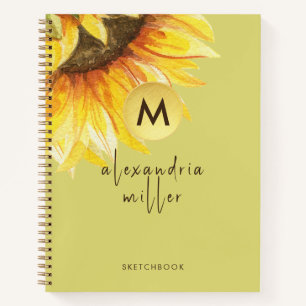 Sketchbook Watercolor Sonnenblumenmonogramm Notizblock
