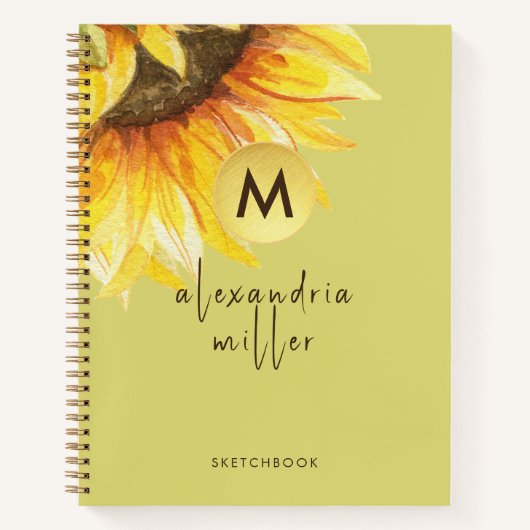 Sketchbook Watercolor Sonnenblumenmonogramm Notizblock (Vorderseite)