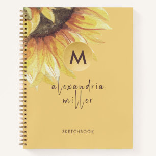 Sketchbook Watercolor Sonnenblumenmonogramm Notizblock