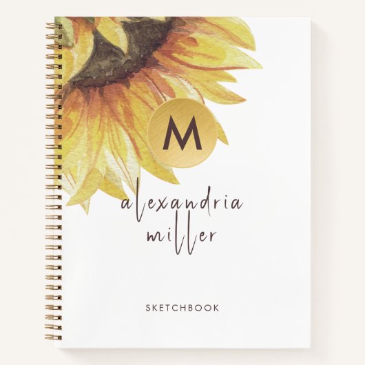 Sketchbook Watercolor Sonnenblumenmonogramm Notizblock (Vorderseite)