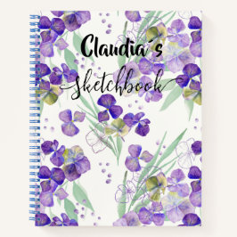 Sketchbook with name watercolors hydrangeas  notizblock