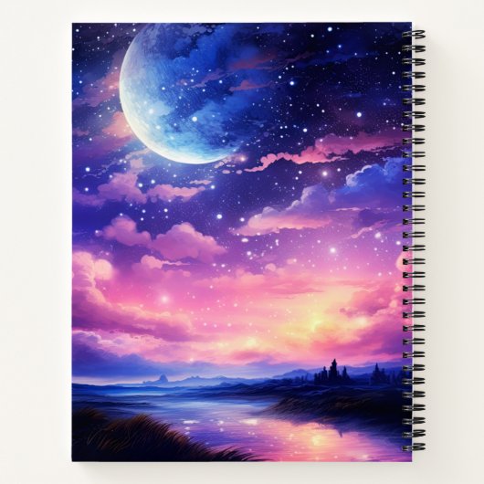 Sketchbuch der Celestial Full Moon Stars Wolken Notizblock (Rückseite)