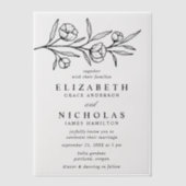 Sketched Black Floral Wedding Pergament Einladungen (Vorderseite)