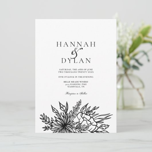 Sketched Botanical Bouquet Wedding QR Code Einladung (Stehend Vorderseite)