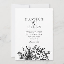 Sketched Botanical Bouquet Wedding QR Code Einladung