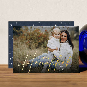 Sketched Cursive Full Foto Hanukkah Folien Feiertagskarte