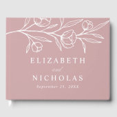 Sketched Dusty Rose Floral Foto Hochzeit Gästebuch (Vorderseite)