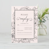 Sketched Floral Chic Pink Wedding RSVP (Stehend Vorderseite)