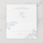 Sketched Floral Dusty Blue Wedding Platzkarte (Außenseite Aufgefaltet)