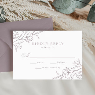 Sketched Floral Dusty Lila Wedding RSVP Karte