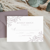 Sketched Floral Dusty Lila Wedding RSVP Karte