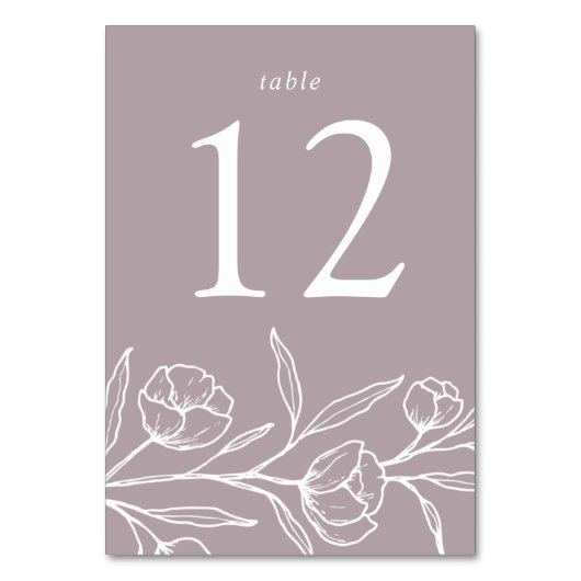 Sketched Floral Dusty Lila Wedding Tischnummer (Rückseite)