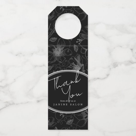 Sketched Floral Kontur Vielen Dank Gray/Blk ID939 Flaschenanhänger (Vorderseite)