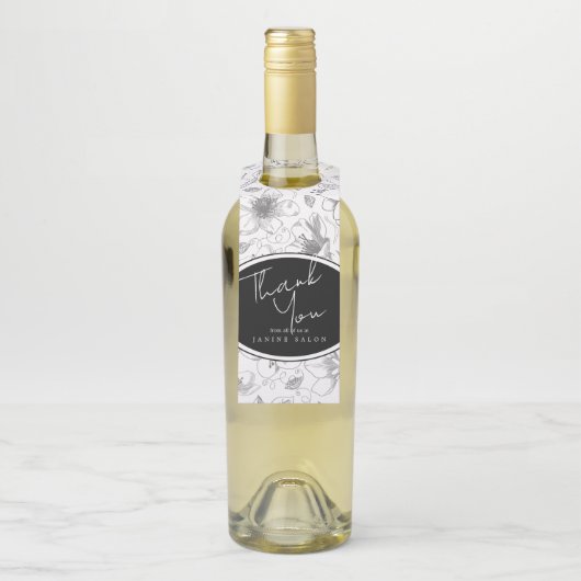 Sketched Floral Kontur Vielen Dank Gray/Wht ID939 Flaschenanhänger (Auf Flasche)