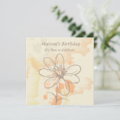 Sketched Floral on Watercolor Splats Birthday Einladung (Stehend Vorderseite)