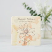 Sketched Floral on Watercolor Splats Birthday Einladung (Stehend Vorderseite)