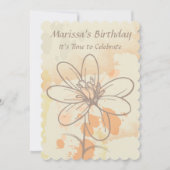 Sketched Floral on Watercolor Splats Birthday Einladung (Vorderseite)