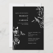 Sketched Hand Drawn Floral Sleek Black Wedding Einladung (Vorderseite)