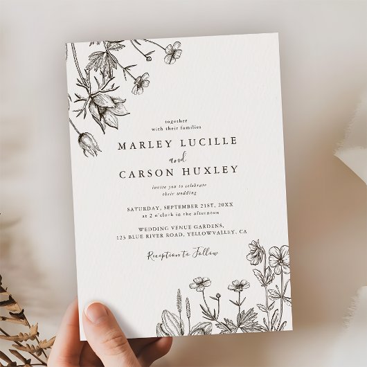 Sketched Hand Drawn Wildflower Wedding Einladung