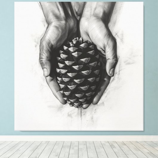 Sketched Hands with Pinecone Leinwanddruck (Insitu (Holzboden))
