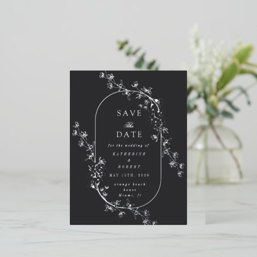 Sketched Modern Floral Wedding Foil Invitation Folie Einladungspostkarte (Stehend vorne)