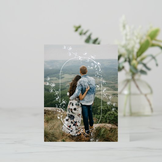 Sketched Modern Floral Wedding Foil Invitation Folie Einladungspostkarte (Stehend vorne)