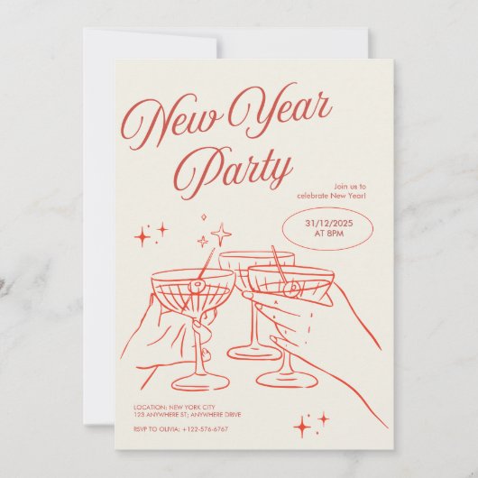 Sketched New Years Eve Party Invitation Einladung (Vorderseite)